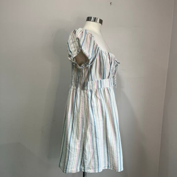 Lucky Brand Linen Blend Striped Puff Sleeve Mini Dress Boho Sz XL - Picture 4 of 7